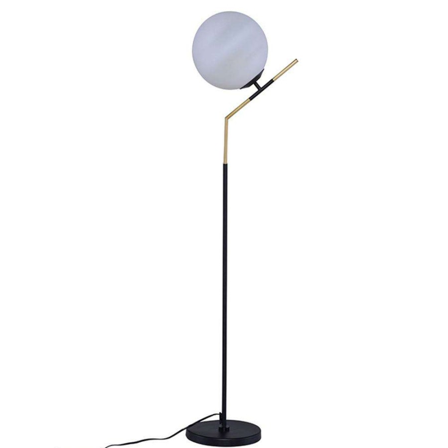 Lighting * | Decille Industrial Loft Matte Black Steel Frosted White Glass Shade Floor Lamp Lower Price