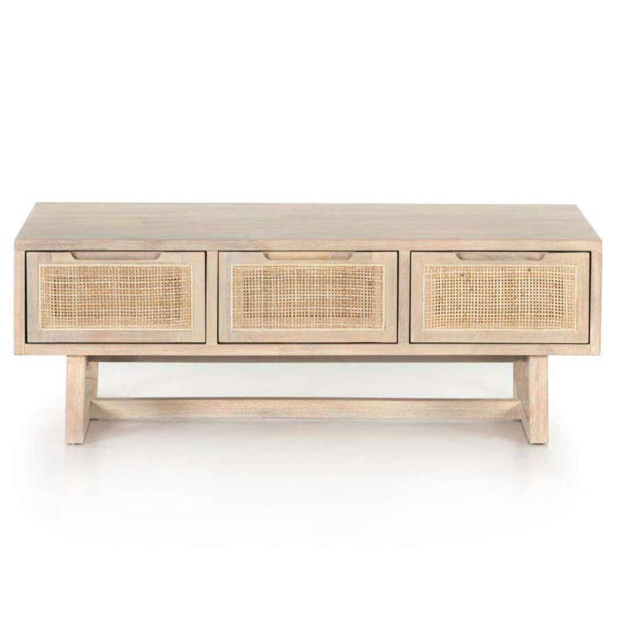 Furniture * | Marina Coastal Beach Beige Solid Mango Wood Woven Cane Storage Coffee Table Excellent Quality