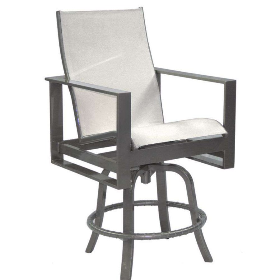 Outdoor * | Castelle Park Place Modern Grey Sunbrella Sling Outdoor Swivel Counter Stool Reliable Quality