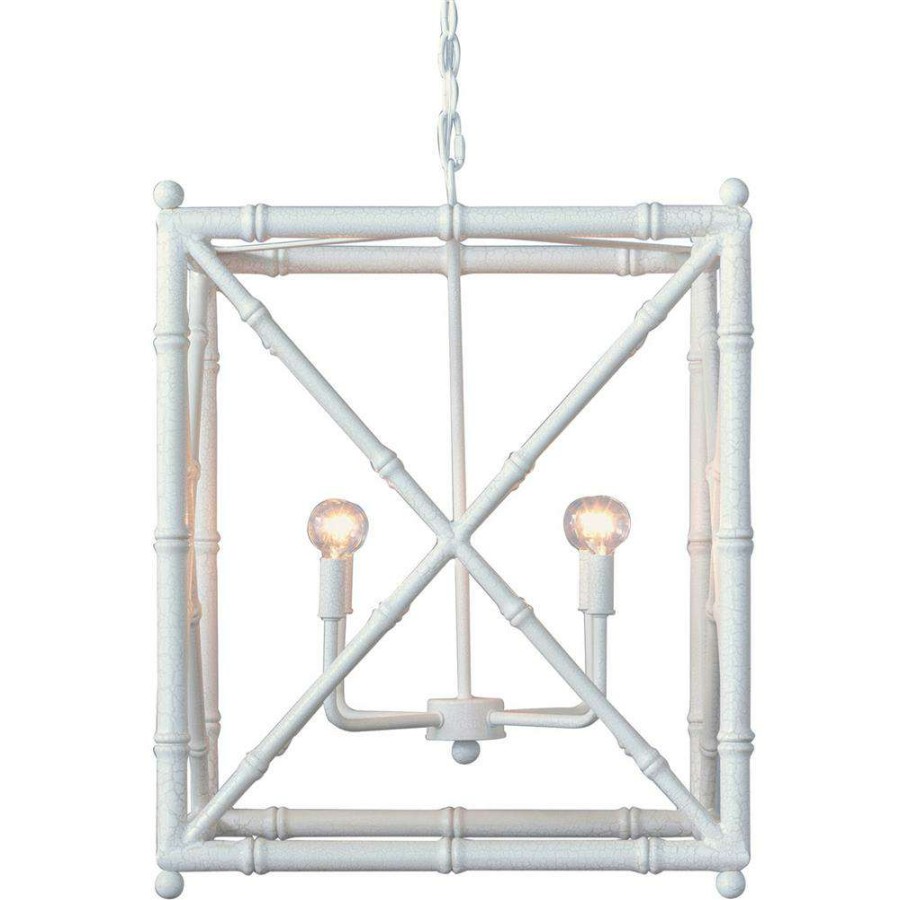 Lighting * | Reinna Coastal Beach White Shaped Bamboo 4 Arm Chandelier Exclusive Design