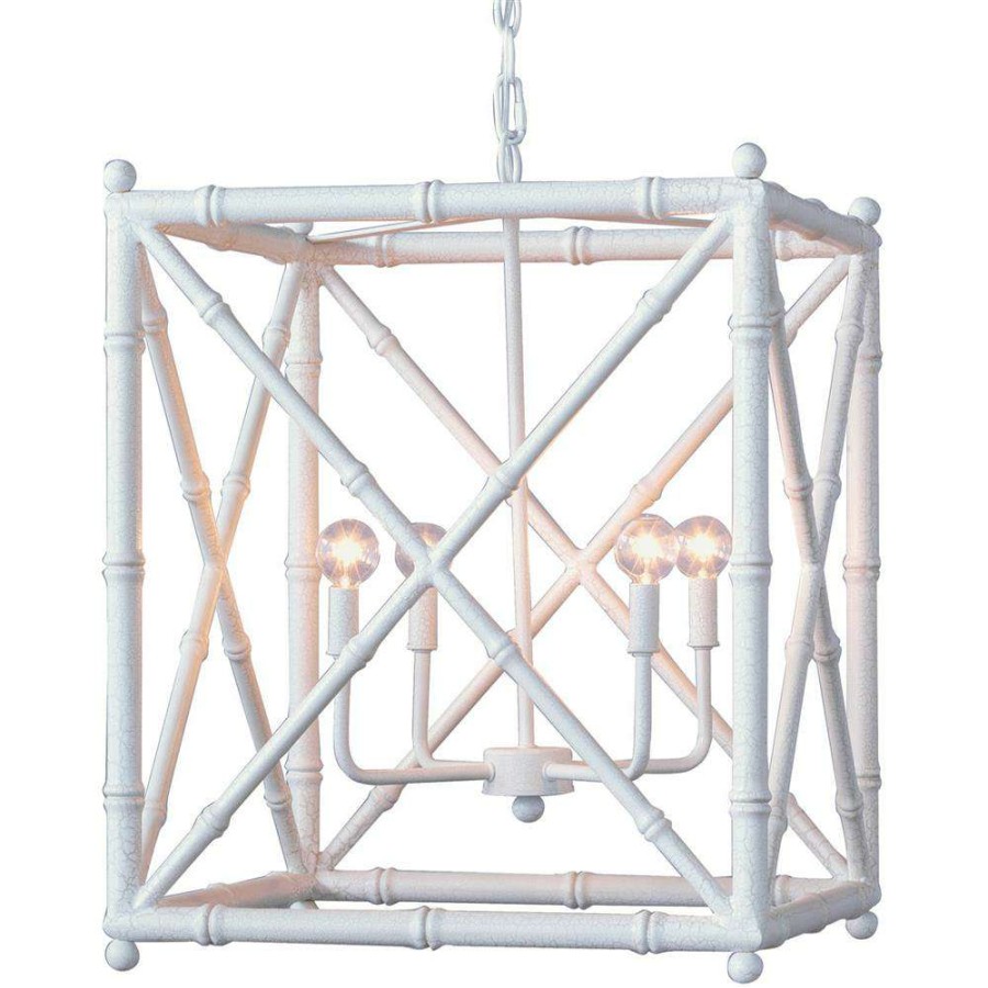 Lighting * | Reinna Coastal Beach White Shaped Bamboo 4 Arm Chandelier Exclusive Design