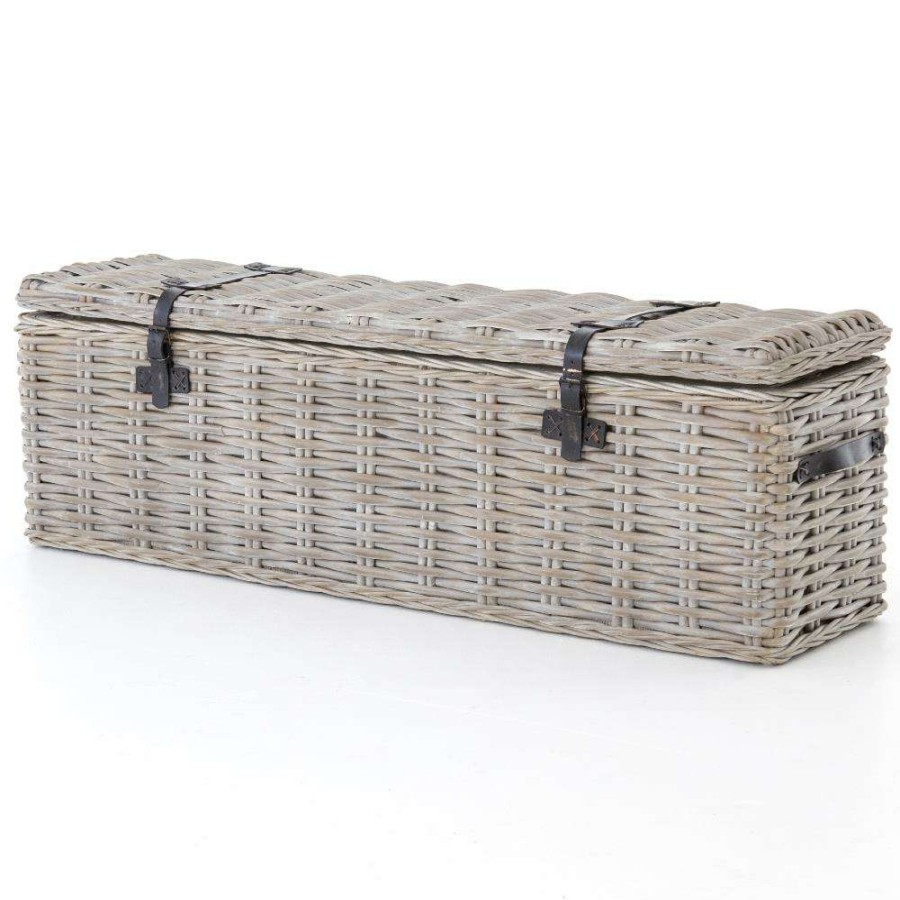 Decor * | Brenna Coastal Leather Accent Woven Rattan Trunk Quick Delivery