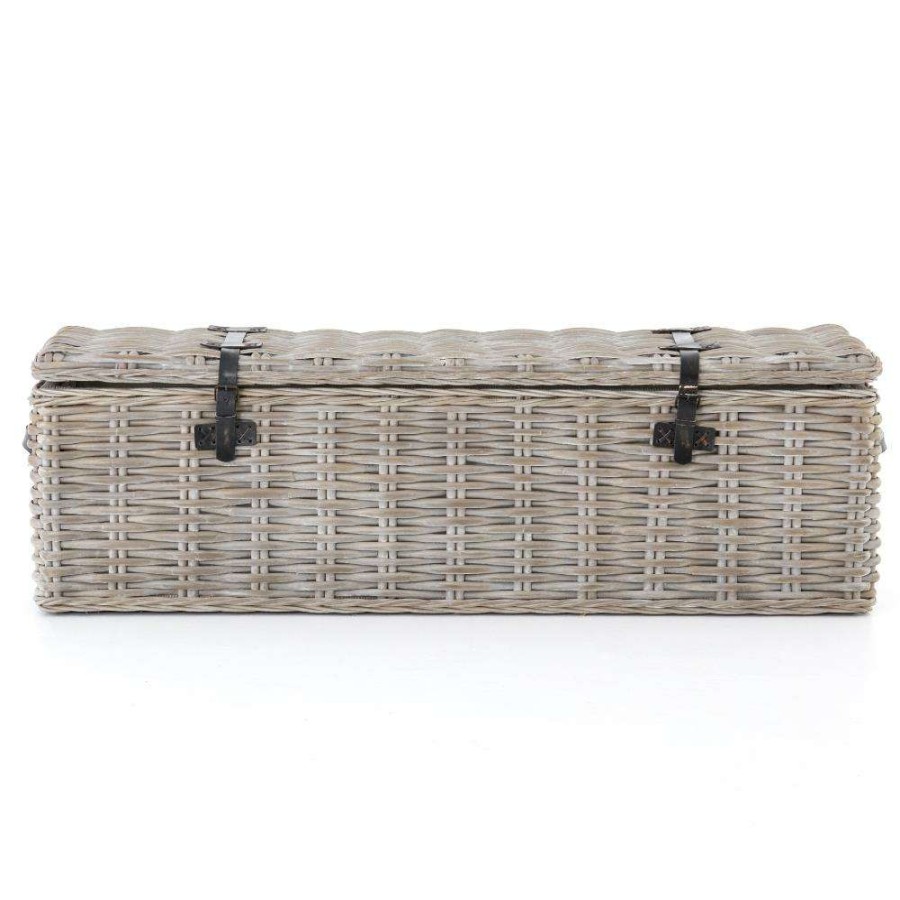 Decor * | Brenna Coastal Leather Accent Woven Rattan Trunk Quick Delivery