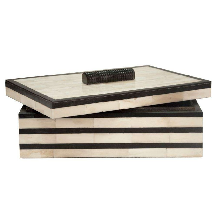 Decor * | Korbyn Modern Classic Natural White Bone Black Stripe Decorative Box Exclusive Design