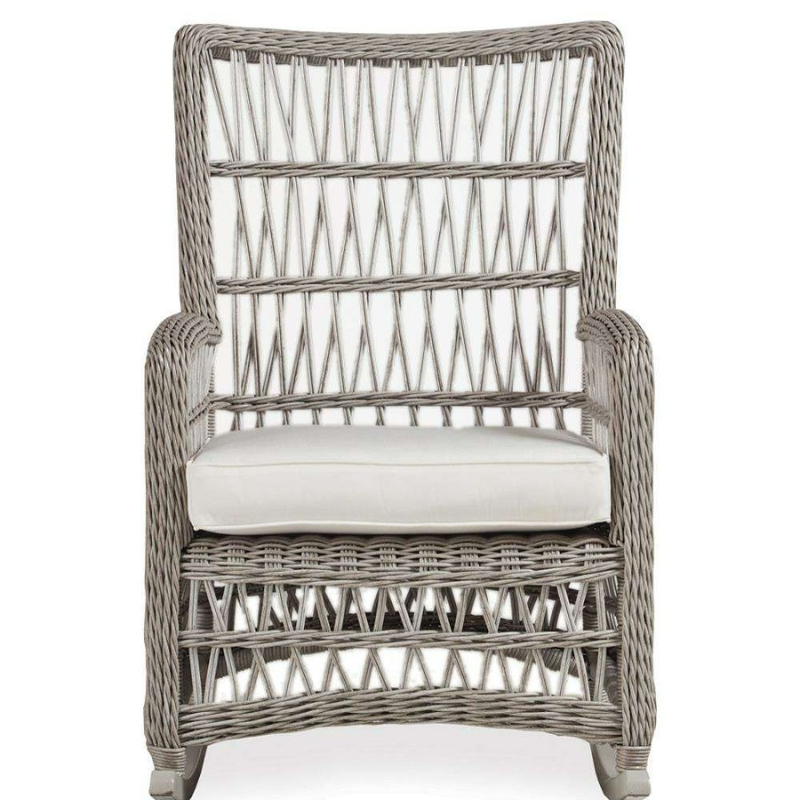 Outdoor * | Lloyd Flanders Mackinac Natural Sunbrella Putty Wicker Outdoor High Back Porch Rocking Chair Promotion