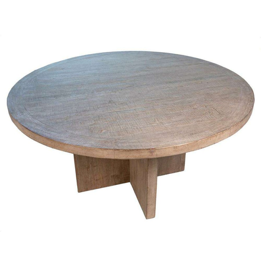 Furniture * | Maliz Rustic Lodge Brown Reclaimed Pine Wood Round Dining Table Small 60 W Special