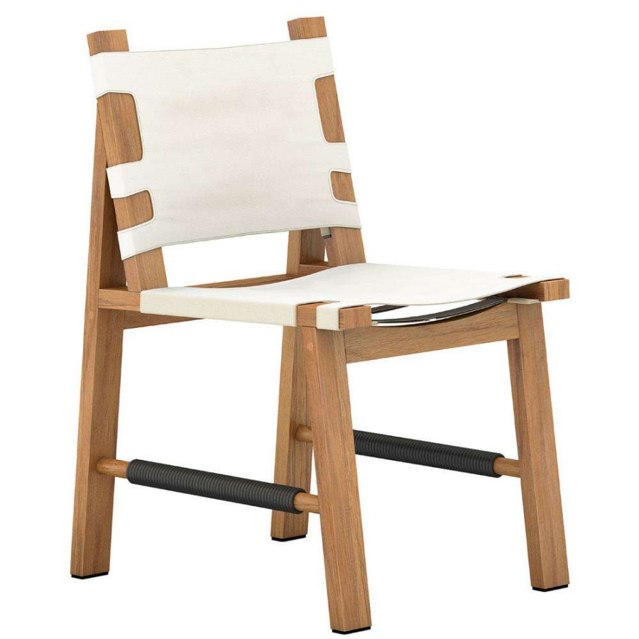 Outdoor * | Hollace Mid Century White Seat Natural Teak Wood Frame Outdoor Dining Side Chair Special