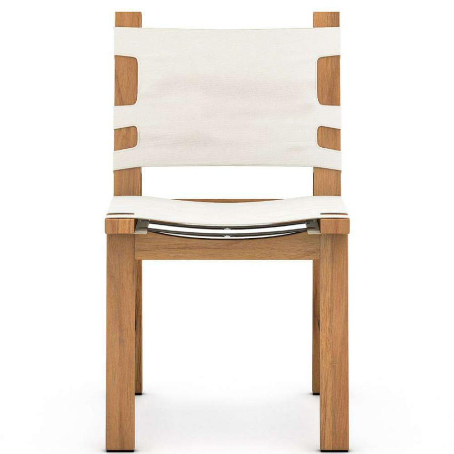 Outdoor * | Hollace Mid Century White Seat Natural Teak Wood Frame Outdoor Dining Side Chair Special