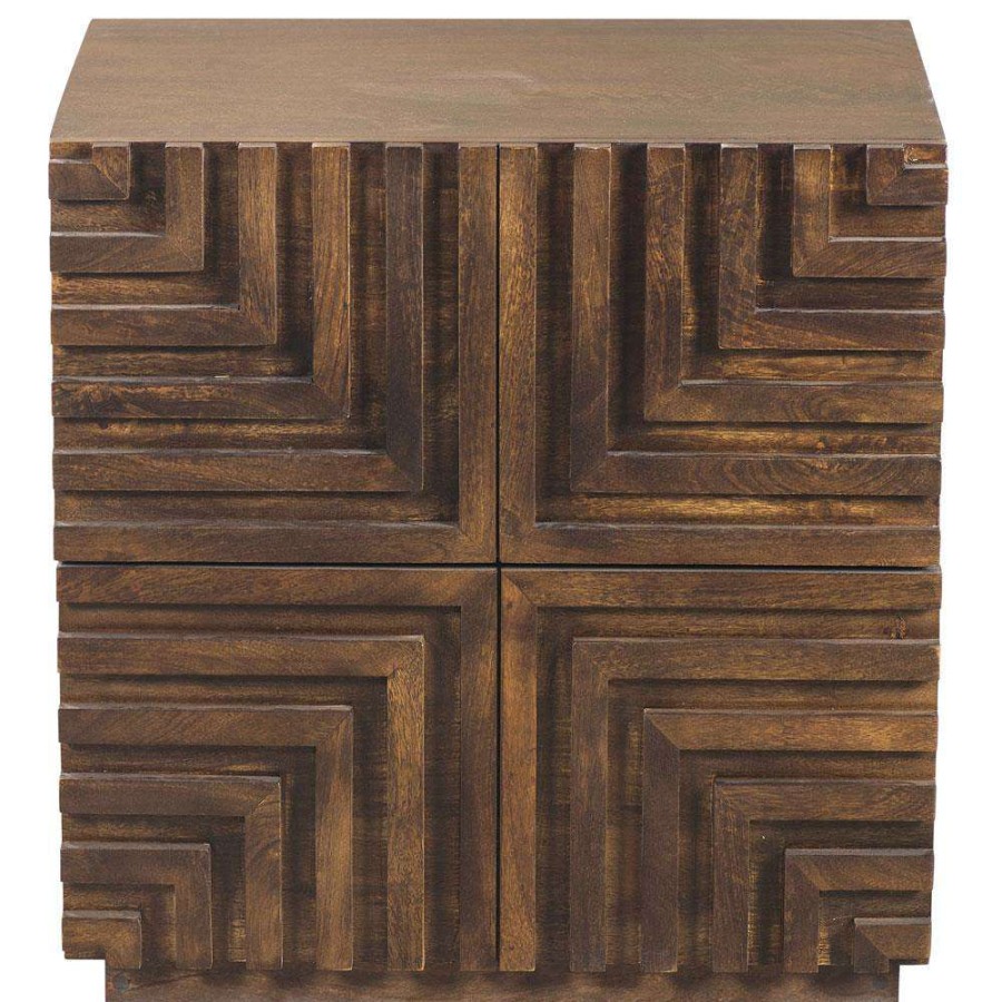 Furniture * | Masie Global Bazaar Dark Hardwood Geometric 2 Drawer Nightstand Best Sellers