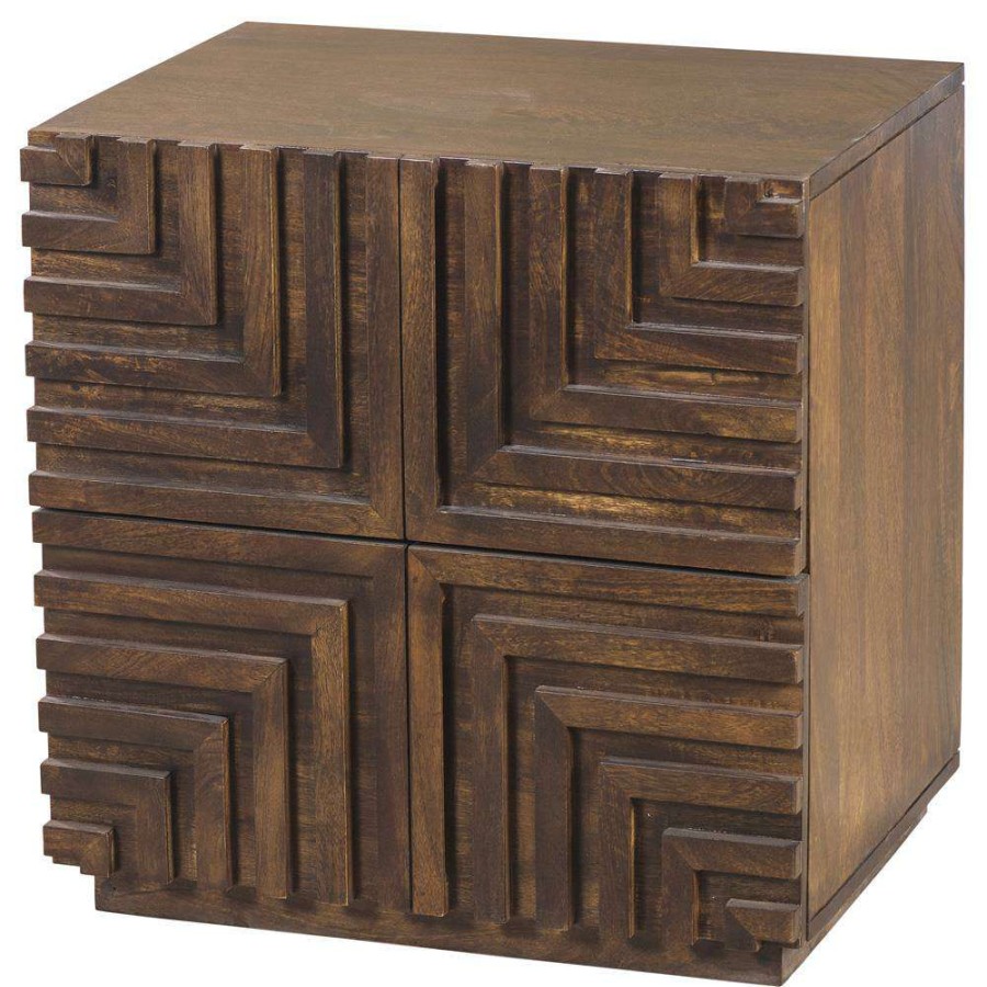 Furniture * | Masie Global Bazaar Dark Hardwood Geometric 2 Drawer Nightstand Best Sellers