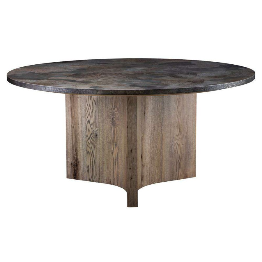 Furniture * | Taracea Hash Rustic Abstract Metal Top Brown Oak Wood Round Dining Table 63 W Cheap