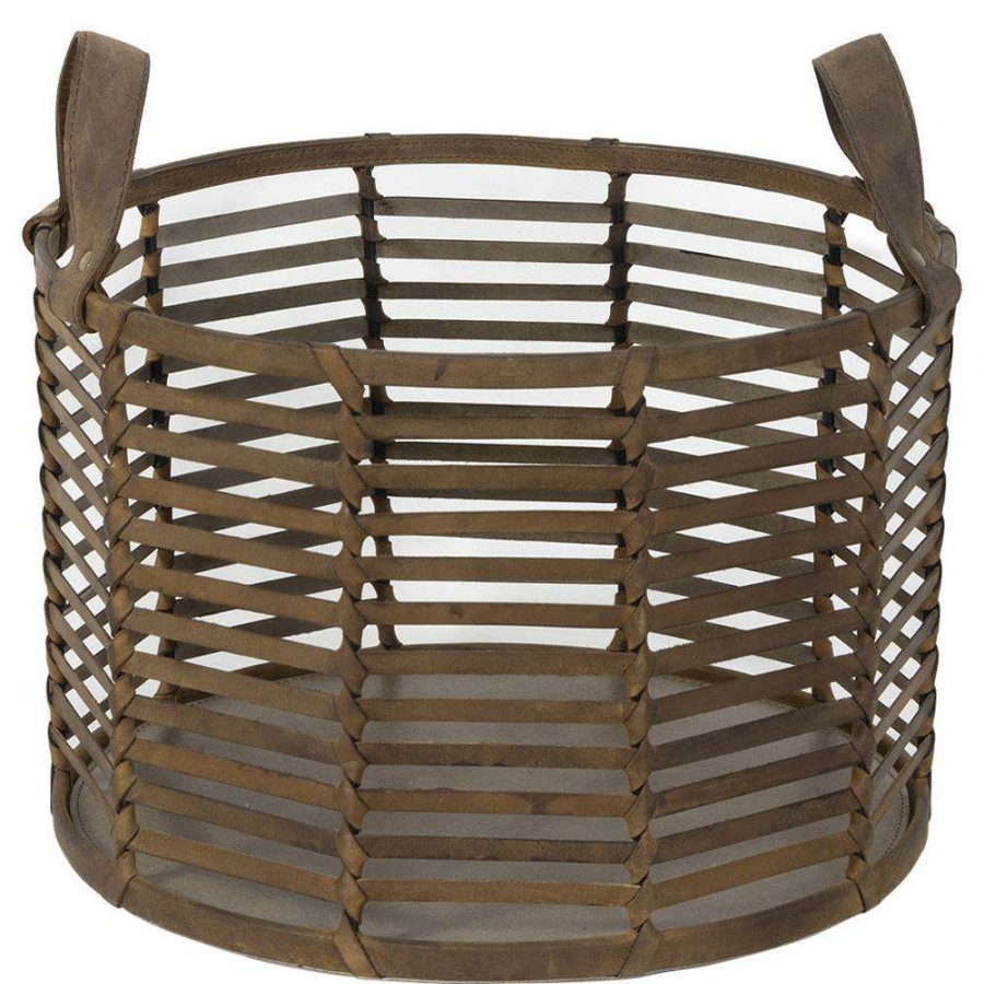 Decor * | Regina Andrew Finn Rustic Lodge Brown Woven Leather Floor Basket Small Less Expensive