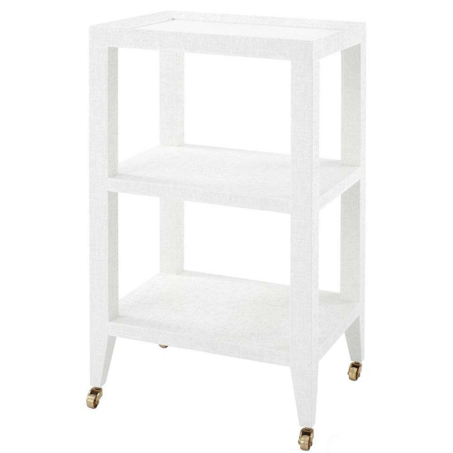 Furniture * | Villa & House Isadora Modern Chiffon White Grasscloth Rolling Side Table Promotion