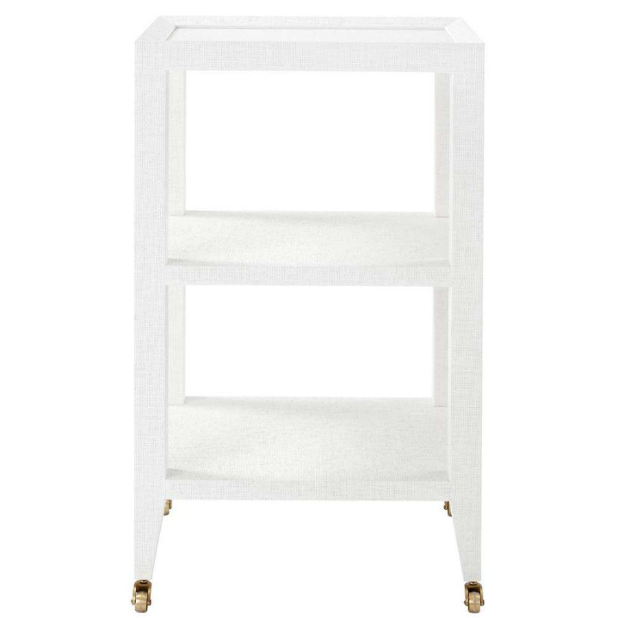 Furniture * | Villa & House Isadora Modern Chiffon White Grasscloth Rolling Side Table Promotion