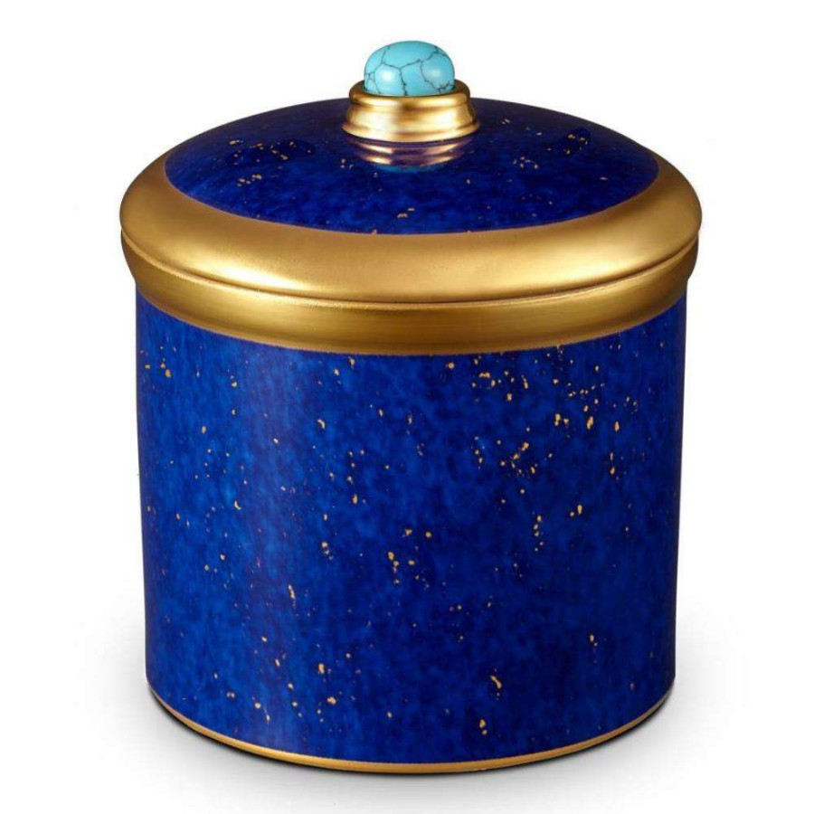 Decor * | L'Objet Lapis Hollywood Regency Blue Porcelain Gold Rim Scented Candle Excellent Quality