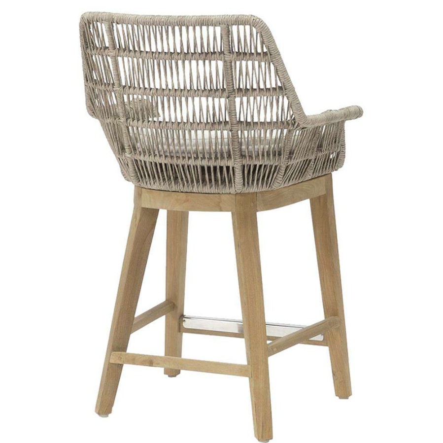 Outdoor * | Palecek Loretta Coastal Grey Woven Teak White Cushion Outdoor Counter Stool Less Expensive