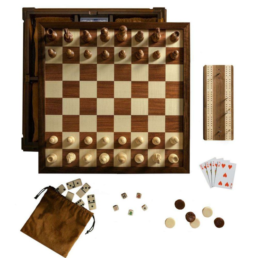 Decor * | Ocho Mid Century Modern Brown Wood Board 7 In 1 Resin Chess Set Best Quality