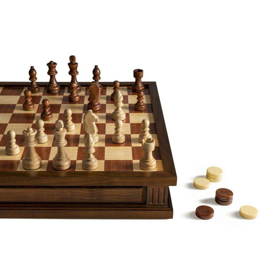 Decor * | Ocho Mid Century Modern Brown Wood Board 7 In 1 Resin Chess Set Best Quality