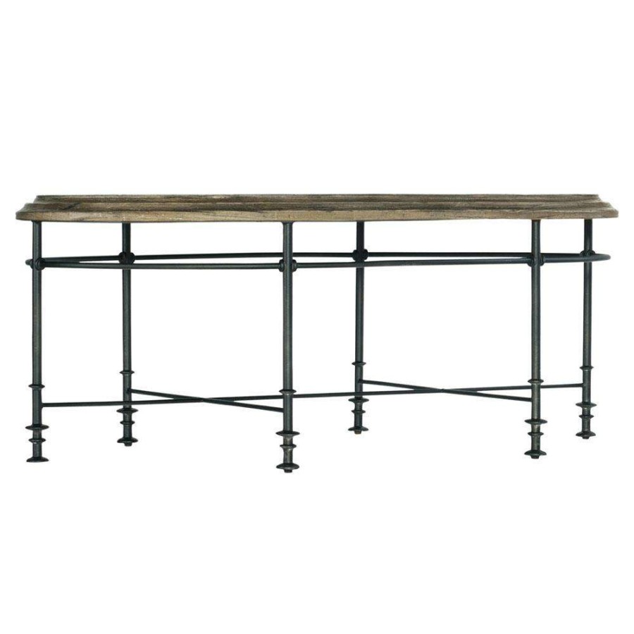 Furniture * | Giselle Industrial Loft Distressed Brown Oak Wood Black Metal Frame Coffee Table Lower Price