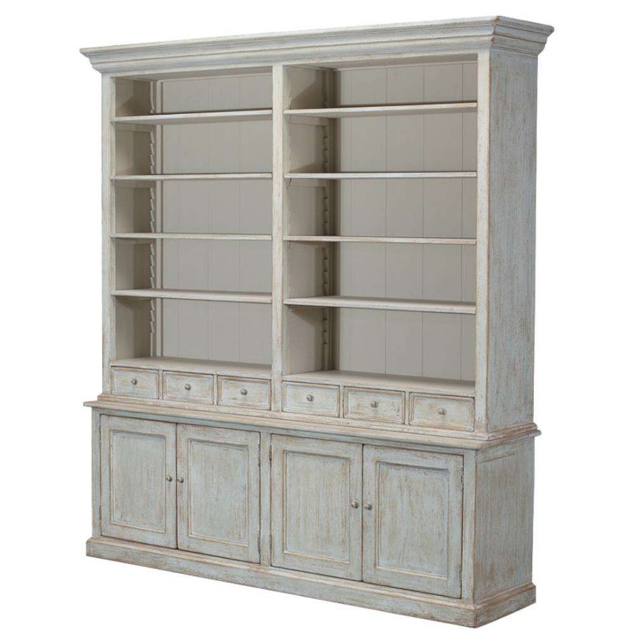 Furniture * | Antonia Rustic Lodge Distressed Bluewash Reclaimed Pine Display Case High Quality