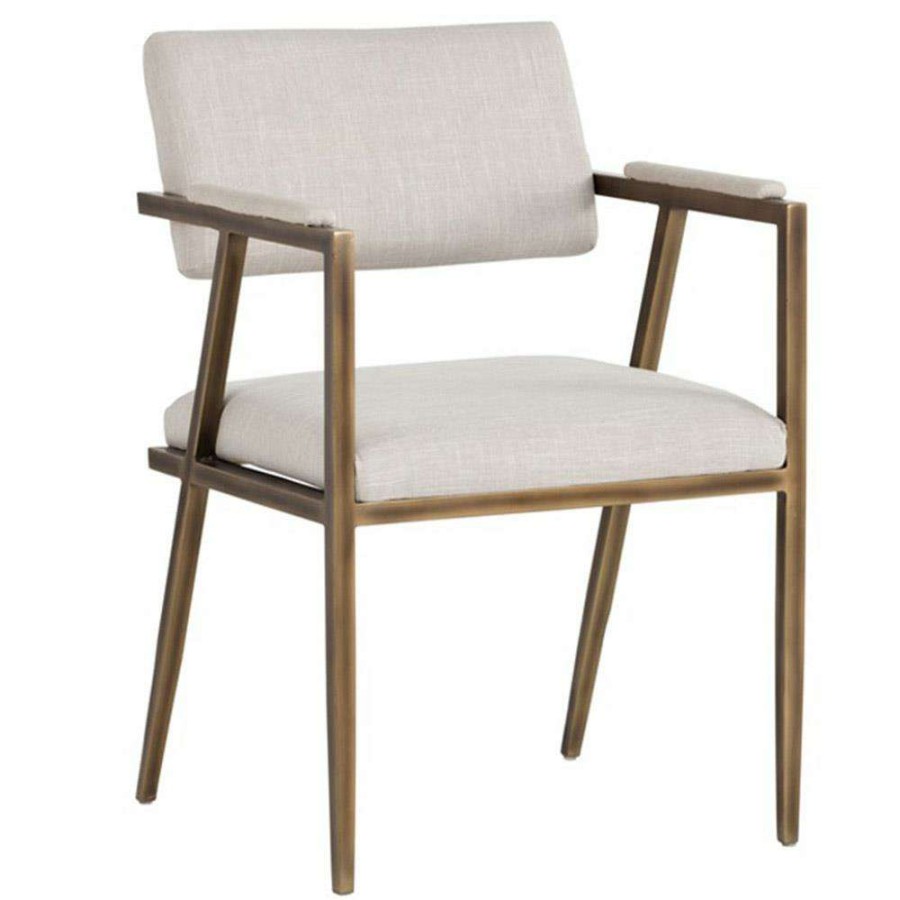 Furniture * | Sunpan Ventouz Mid Century Beige Upholstered Rustic Bronze Steel Dining Arm Chair Lower Price