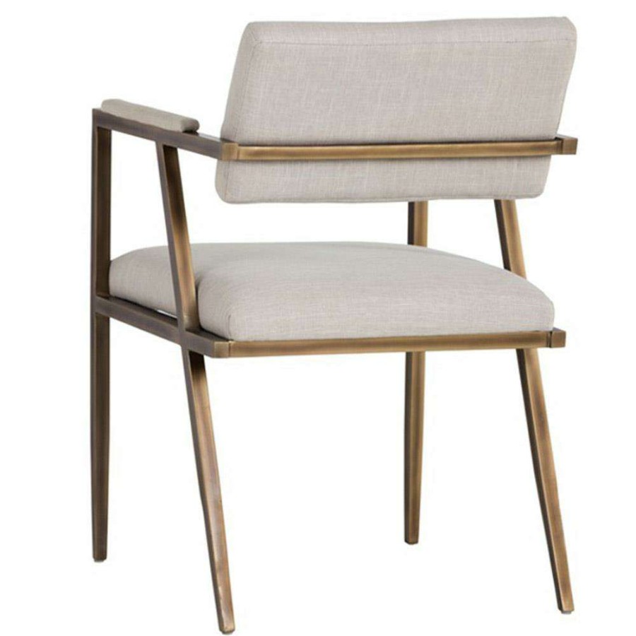 Furniture * | Sunpan Ventouz Mid Century Beige Upholstered Rustic Bronze Steel Dining Arm Chair Lower Price