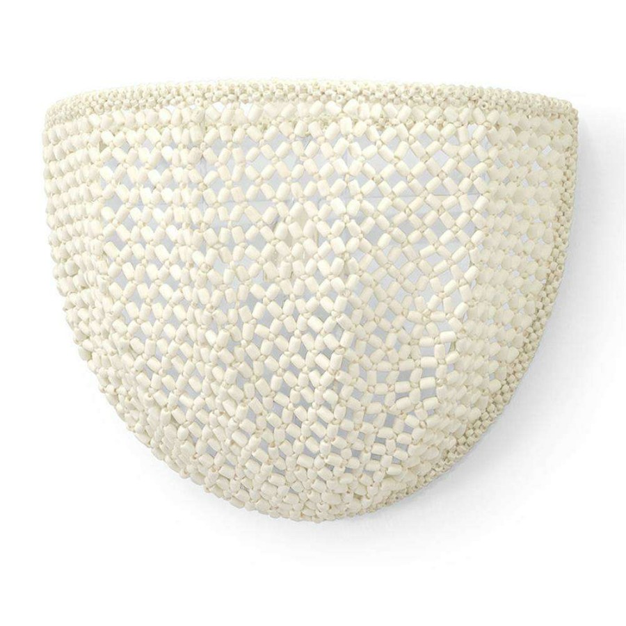 Lighting * | Palecek Quinn Coastal Beach Cream White Wood Coconut Beaded Wall Sconce Free Delivery