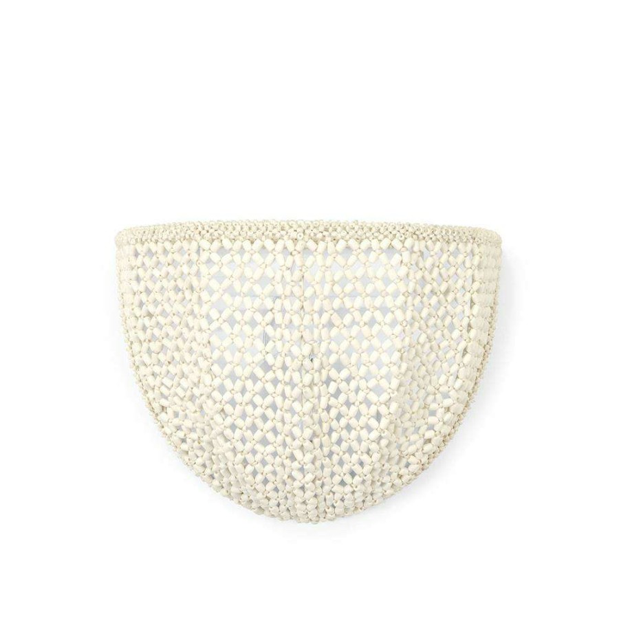 Lighting * | Palecek Quinn Coastal Beach Cream White Wood Coconut Beaded Wall Sconce Free Delivery