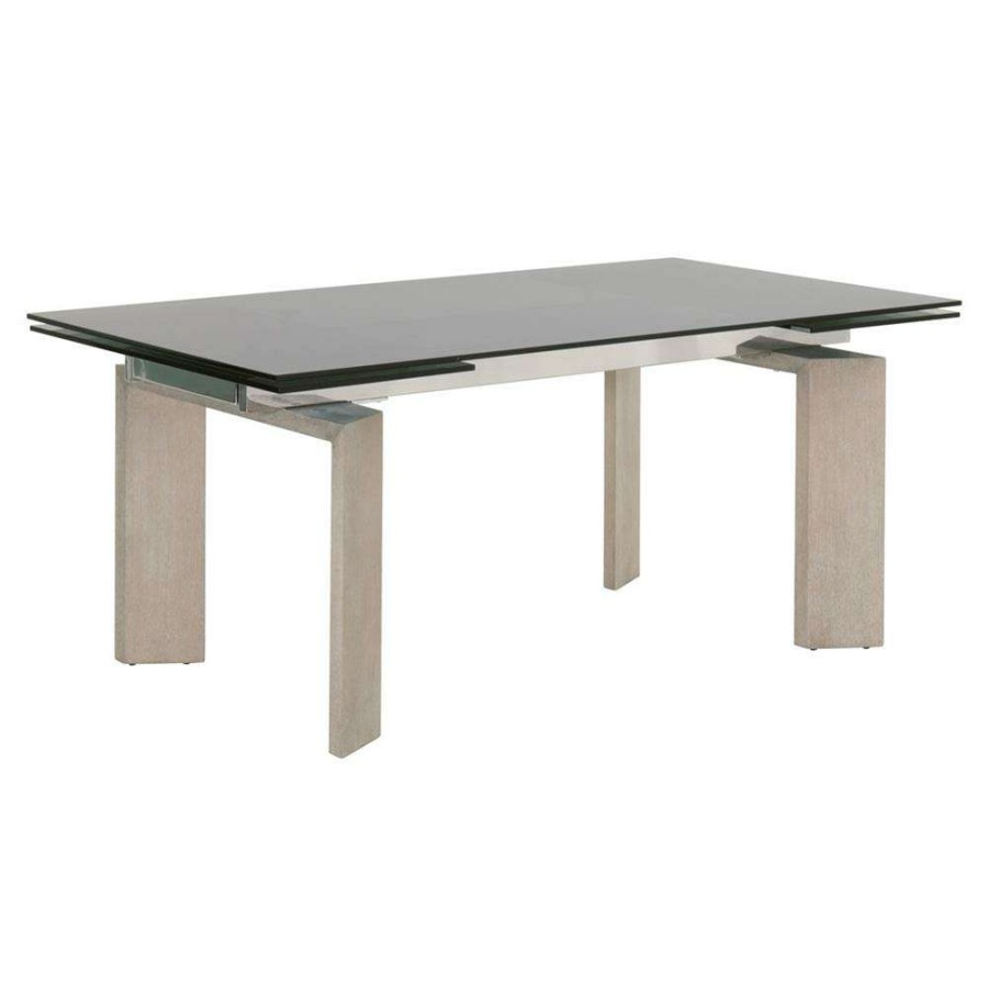 Furniture * | Owen Rustic Lodge Grey Glass Top Wood Base Extendable Dining Table 71-107 W Best Sellers