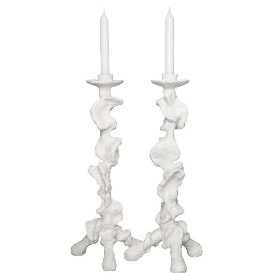 Decor * | Oly Studio Klemm Modern Frost White Resin Small Candlestick Holders Set Of 2 Reliable Quality