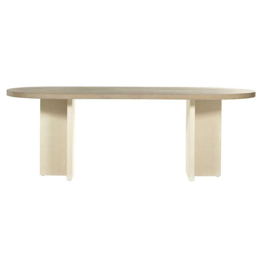 Furniture * | Cline Mid Century Cream Faux Shagreen Natural Brown Wood Oval Dining Table 94 W Best Quality