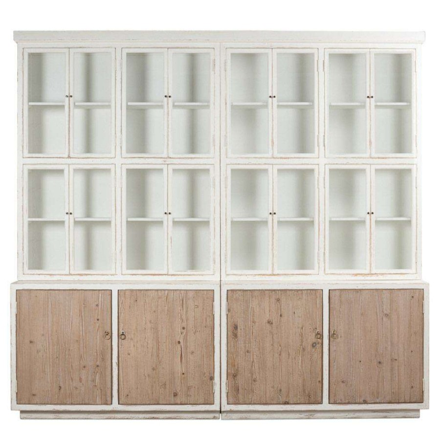 Furniture * | Caleb French Country Antique White Pine Wood Clear Glass Door Closed Back Bookcase Lower Price