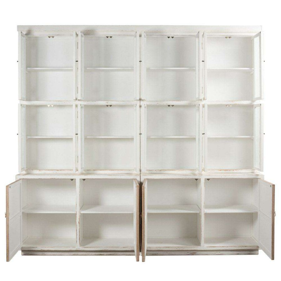 Furniture * | Caleb French Country Antique White Pine Wood Clear Glass Door Closed Back Bookcase Lower Price