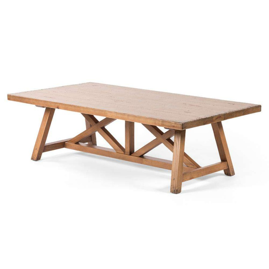 Furniture * | Franze Rustic Lodge Brown Pine Wood X Base Rectangular Classic Coffee Table Less Expensive