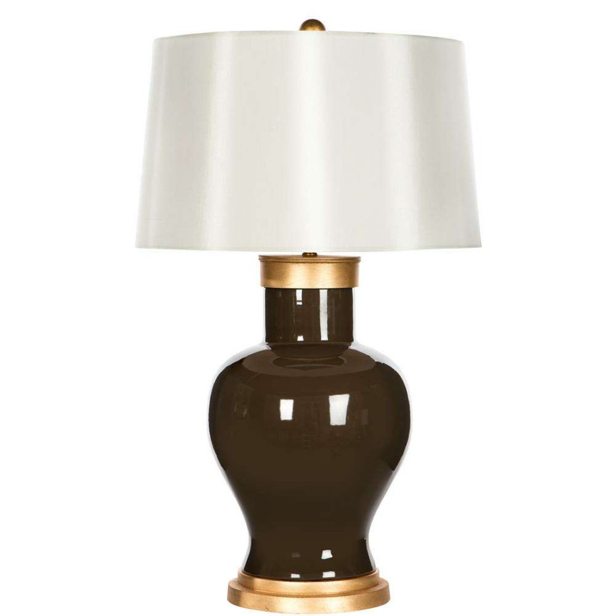 Lighting * | Ezra Hollywood Regency Brown Ceramic Bedside Table Lamp New In