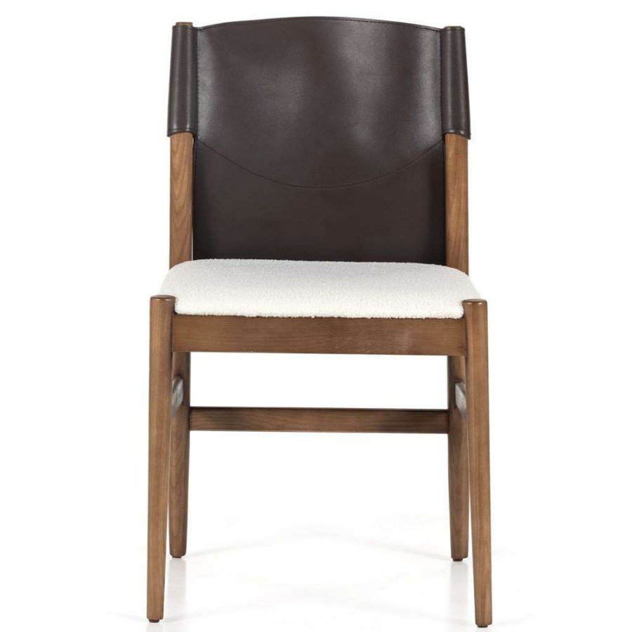 Furniture * | Laurine Mid Century Black Performance White Boucle Seat Beige Wood Dining Side Chair Exactly Discount