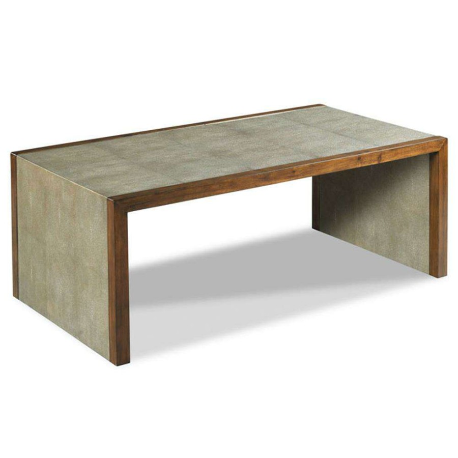 Furniture * | Woodbridge Savoye Grey Faux Shagreen Brown Wood Frame Rectangular Coffee Table Fire Sale