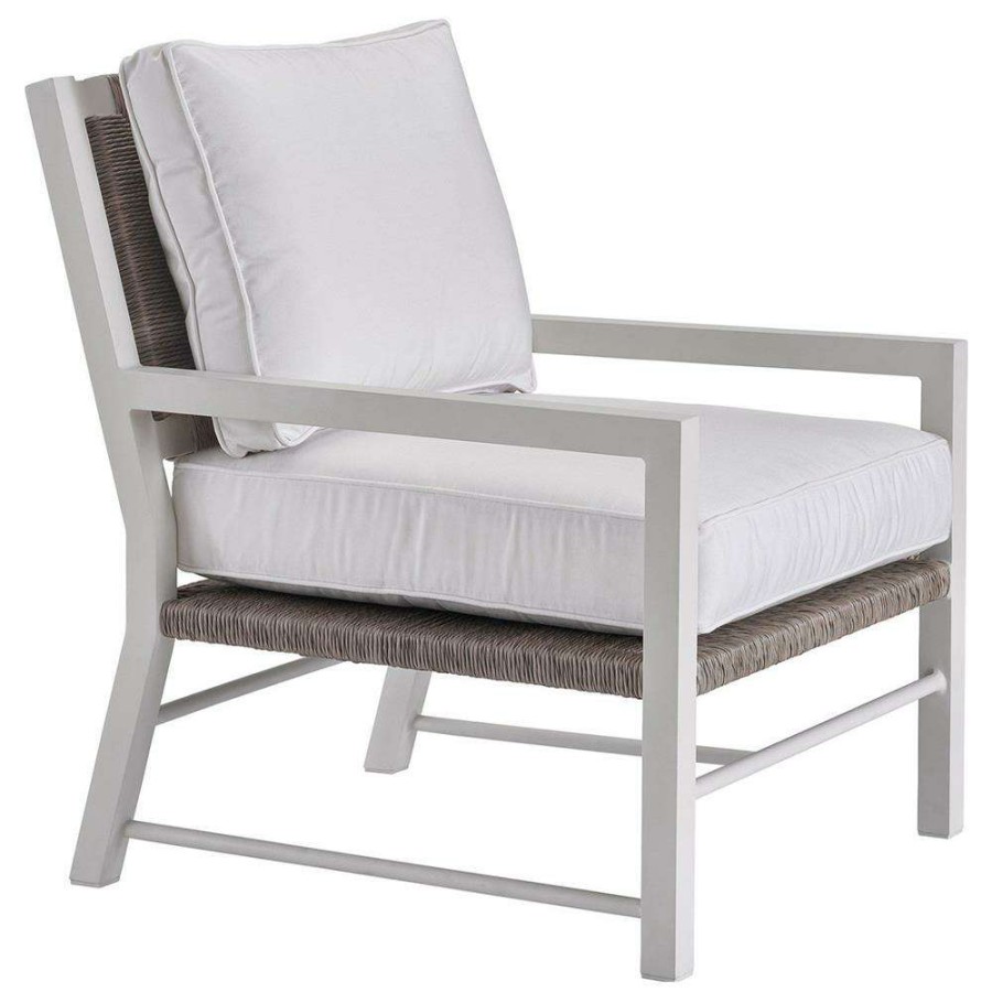 Outdoor * | Shanne French White Cushion Greige Wicker Aluminum Outdoor Lounge Arm Chair Best Choice