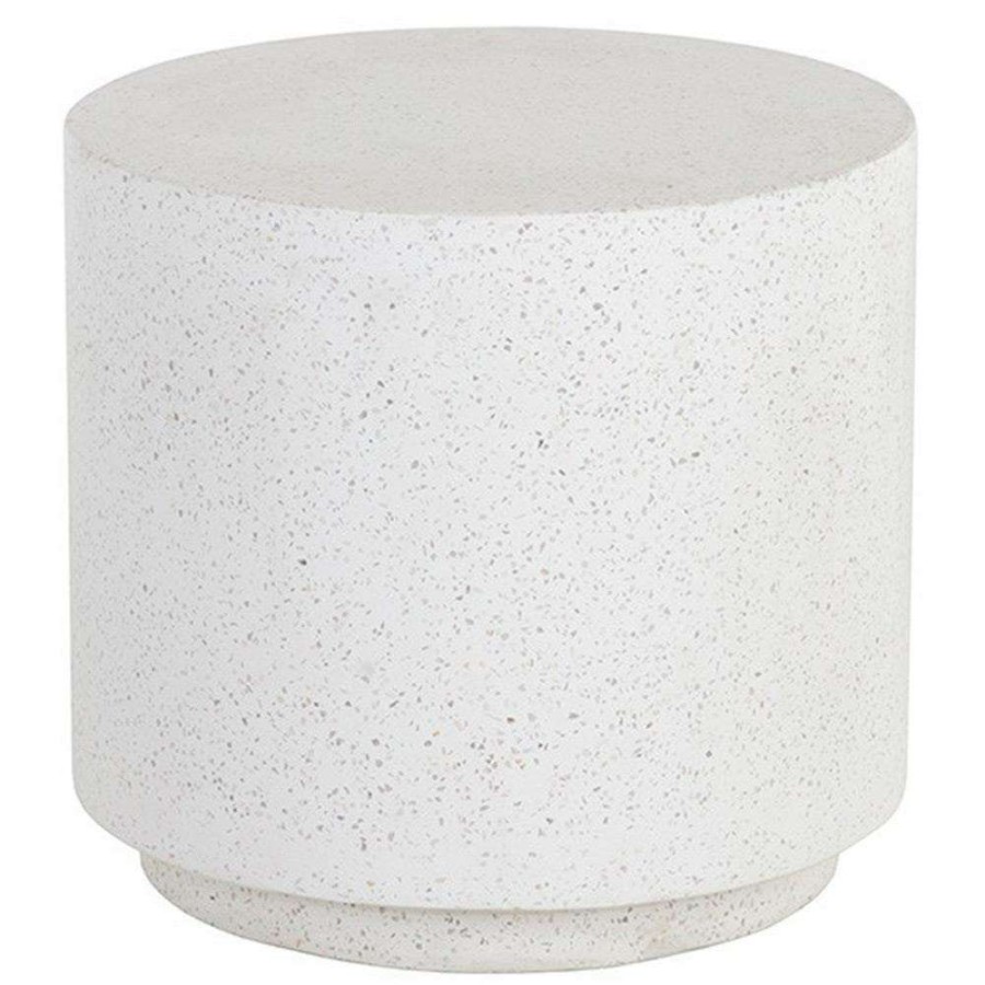 Outdoor * | Sunpan Rubin Industrial Loft White Concrete Terrazo Round Drum Outdoor End Table Popular