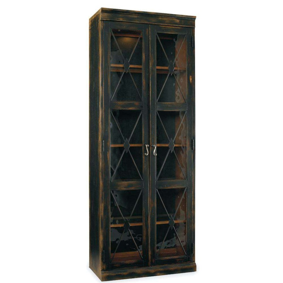 Furniture * | Francine Industrial Loft Black Oak Wood 2 Glass Door Closed Back Display Case Exclusive Design