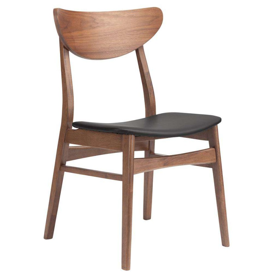 Furniture * | Carmela Mid Century Modern Scandinavian Black Seat Brown Dining Side Chair Discounts