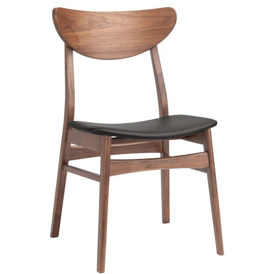 Furniture * | Carmela Mid Century Modern Scandinavian Black Seat Brown Dining Side Chair Discounts