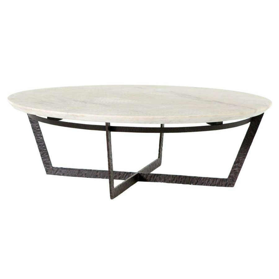 Furniture * | Kian Industrial Loft White Marble Round Iron Round Coffee Table Best Sellers