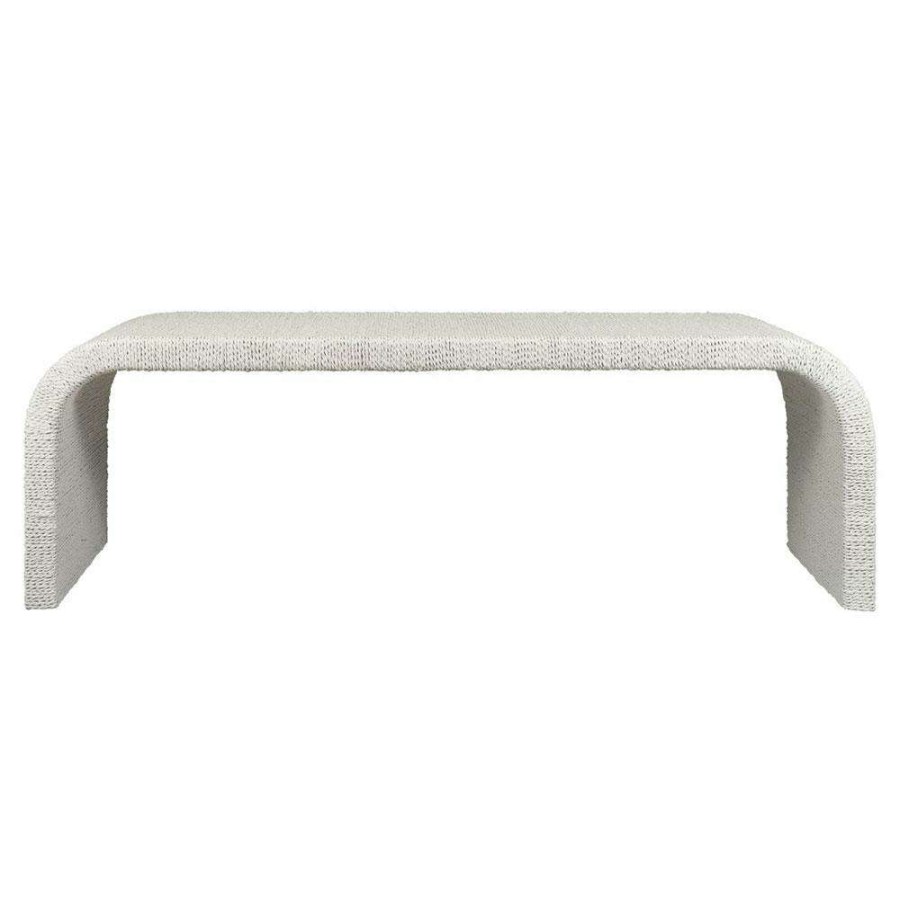 Furniture * | Paddy Coastal Beach White Seagrass Wrapped Mahogany Wood Curved Bench Discounts