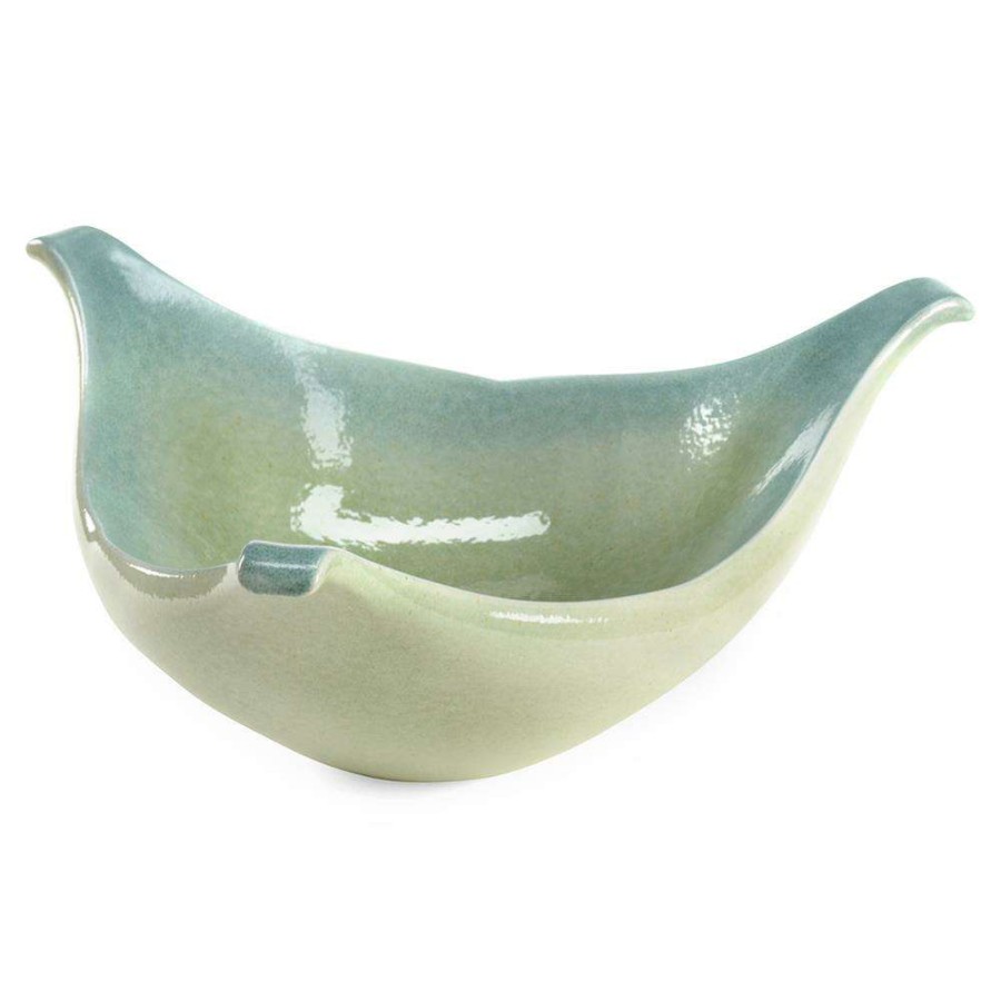 Decor * | Chelsea House Riviera Mid Century Teal Blue Ceramic Tri Handle Decorative Bowl Promotion