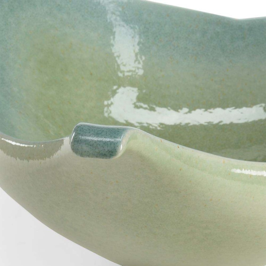 Decor * | Chelsea House Riviera Mid Century Teal Blue Ceramic Tri Handle Decorative Bowl Promotion