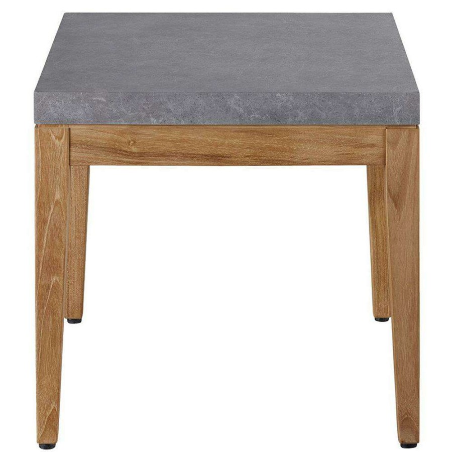 Outdoor * | Dahliah Coastal Grey Composite Stone Natural Teak Square Outdoor Side Table Fire Sale