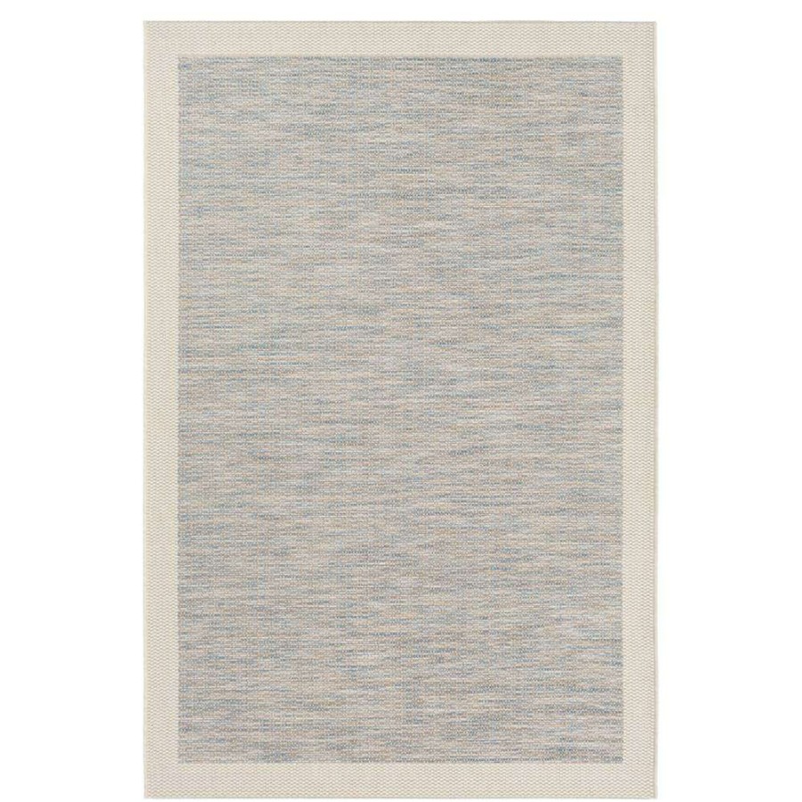 Rugs * | Colette Modern Classic Blue White Border Outdoor Solid Rug 5'3 X7'7 High Quality