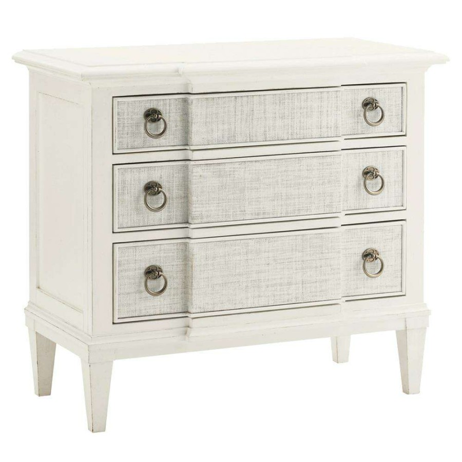 Furniture * | Tommy Bahama Tuckers Point Coastal Beach Raffia Wrapp 3 Drawer White Nightstand Less Expensive