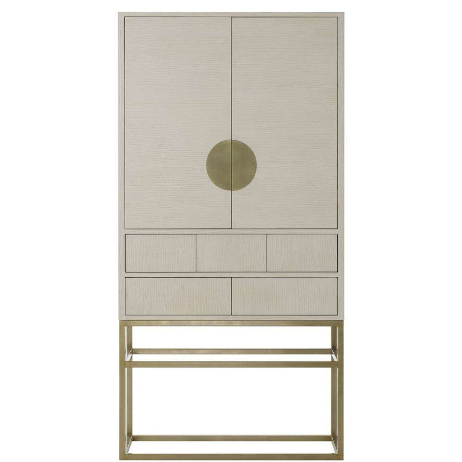 Furniture * | Sonder Living Louis Regency Alabaster Beige Wood Gold Steel Glass Back Bar Cabinet Less Expensive